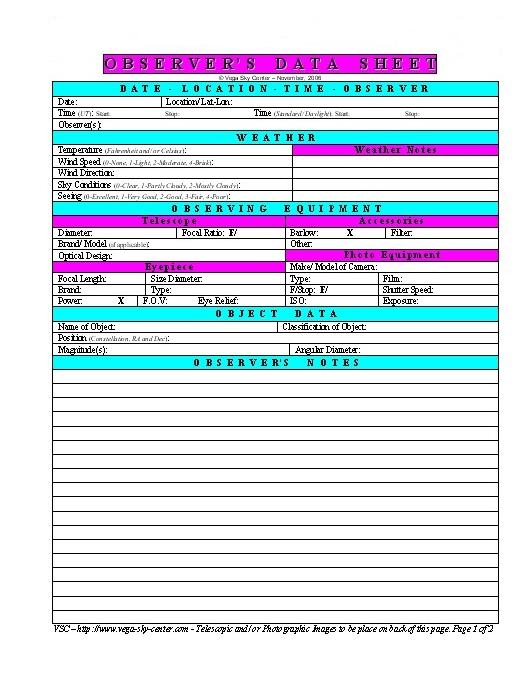 Click to view and download a copy of the "VSC - Your Observer's Data Sheet"