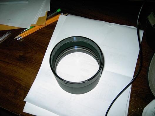 Jaegers 4"-inch f/8.25 Fully-Coated Mounted Achromatic Objective Lens. Front View.