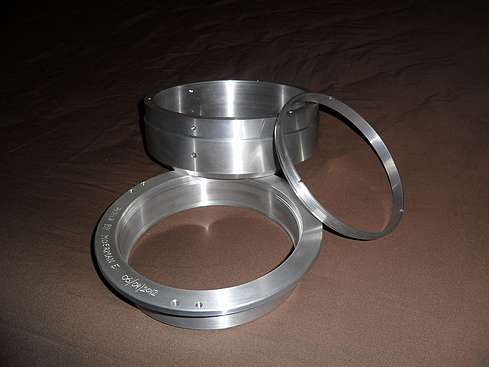 Unpainted Lens Cell components fabricated by Eric Moerman for the Jaegers 6" f/10 GJD Refractor. (Click to go to page)