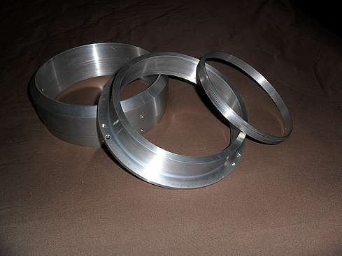 Unpainted Lens Cell components fabricated by Eric Moerman for the Jaegers 6" f/10 GJD Refractor. (Other side - Click to go to page)