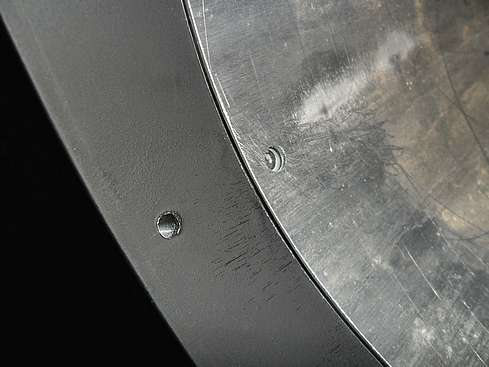 Close-up photo of Rear Lens Cell aligned with drilled hole in Main Tube - 7 (Click to go to page)