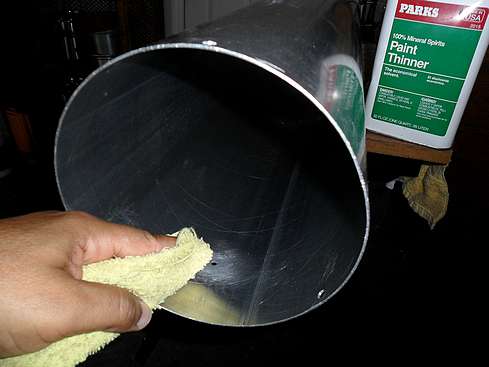 Cleaning buffed and sanded drilled holes for Guide Scope Bar - 8 - Inside Tube (Click to go to page)
