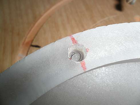 Close-up of hole in first baffle showing marking onto the next - 38 (Click to go to page)
