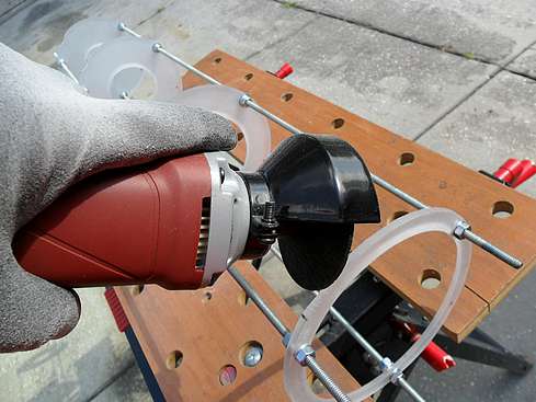 The completed baffle rack being notched for sliding weight bar nuts - 47 (Click to go to page)