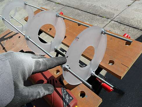 Getting ready to grind the notches in the baffles for the guide scope nuts - 49 (Click to go to page)