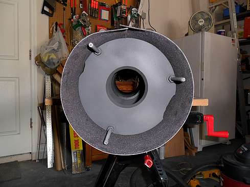 ProtoStar flock material wrapped around Baffle Rack ready to be installed in Main Tube - a look from the rear end - 2 (Click to go to page)