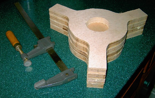 The Pan-Head in raw form after glueing four plywood layers with Polyurethane adhesive. Click to enlarge image!