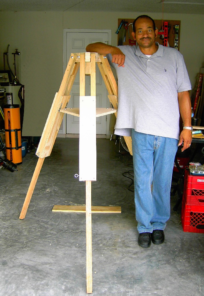 Gary Barabino standing next to the raised VSC "North Star" Field Tripod. Click to enlarge image!